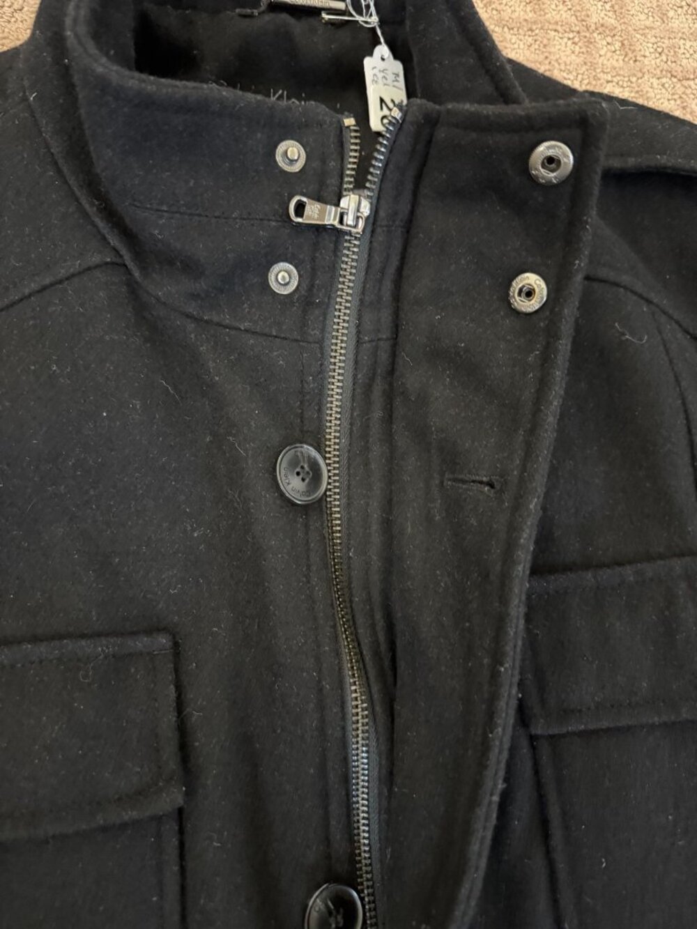 Calvin Klein Field Coat Men's Black Lg Wool Blend Zip Button 4 Pockets Solid - Picture 3 of 13